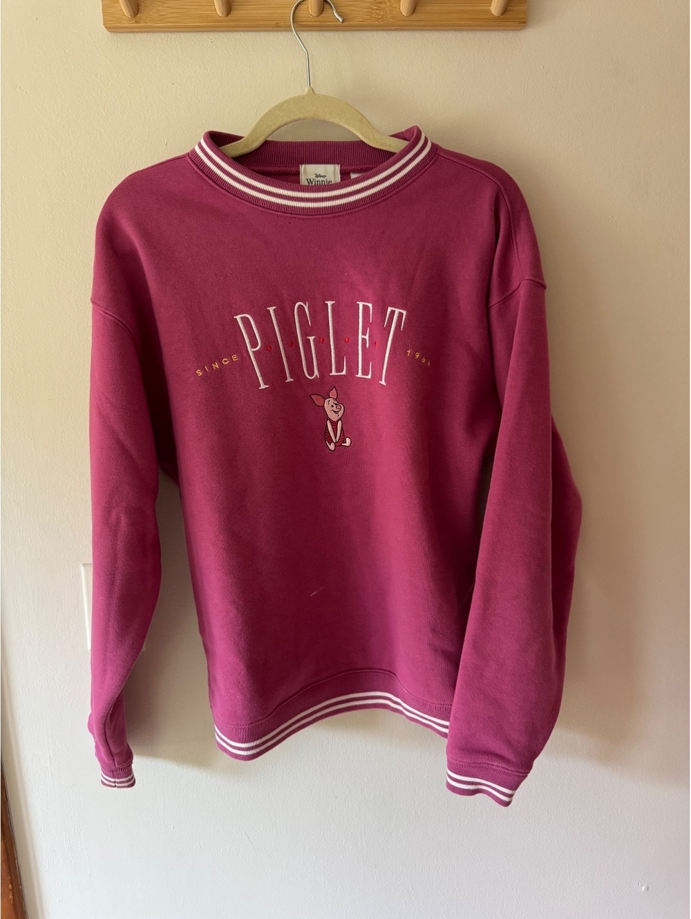 Disney Parks Winnie The Pooh Piglet Pink Embroidered Pullover Sweatshirt Size XS